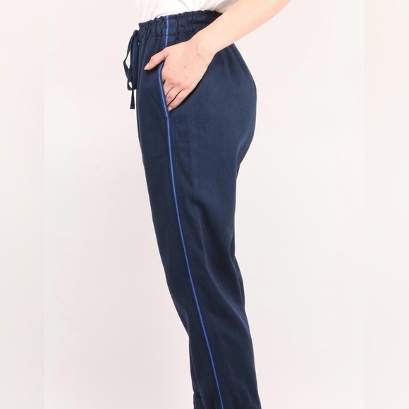 Xirena Rex pants M blue navy tide cotton drawstring side stripe cropped pant USA - Picture 11 of 12